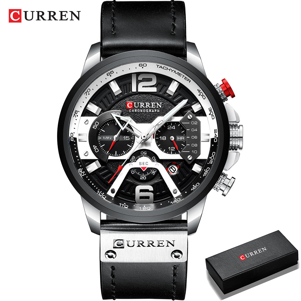 Montre homme Curren avec chronographe et boîte.