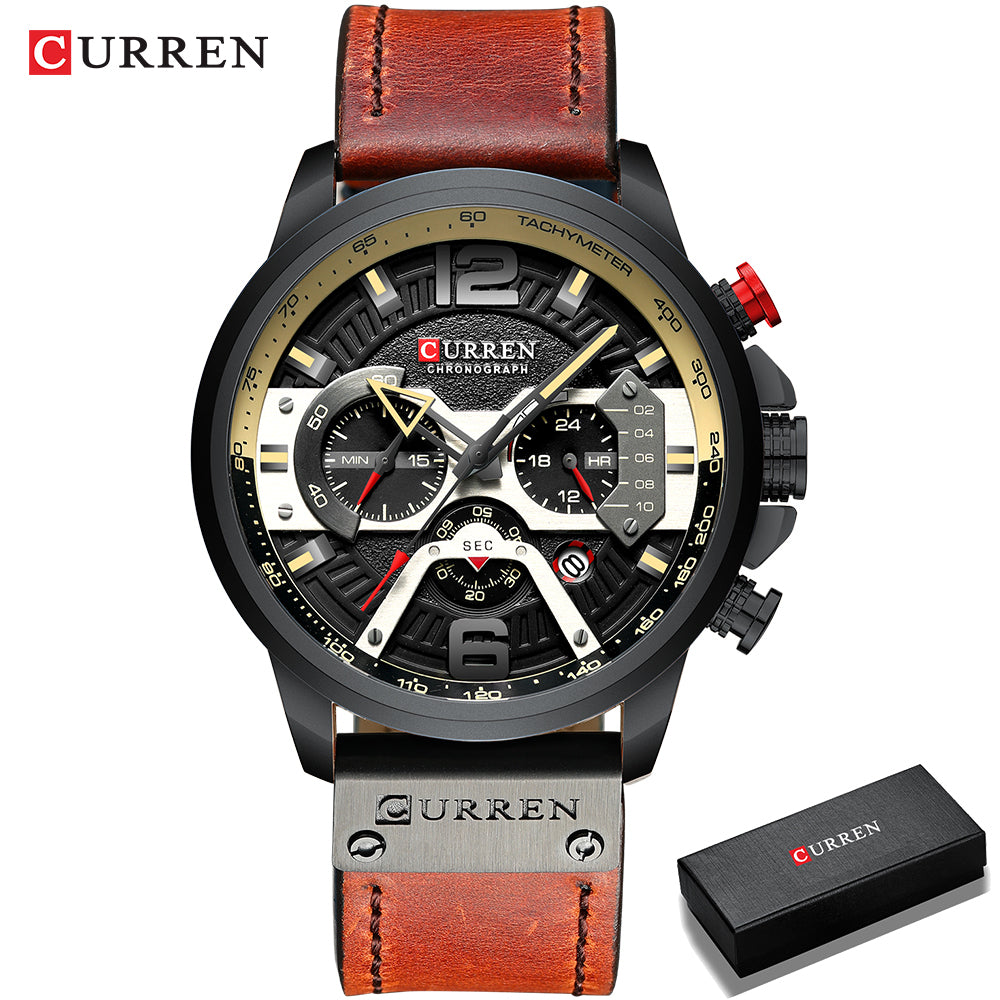 Montre homme Curren avec chronographe et boîte.