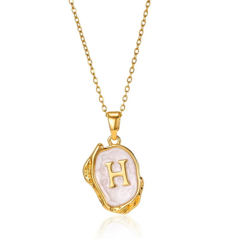 Collier pendentif en acier inoxydable plaqué or avec alphabet A-Z