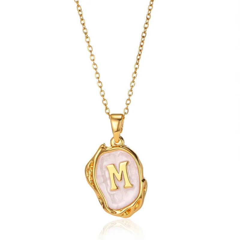 Collier pendentif en acier inoxydable plaqué or avec alphabet A-Z