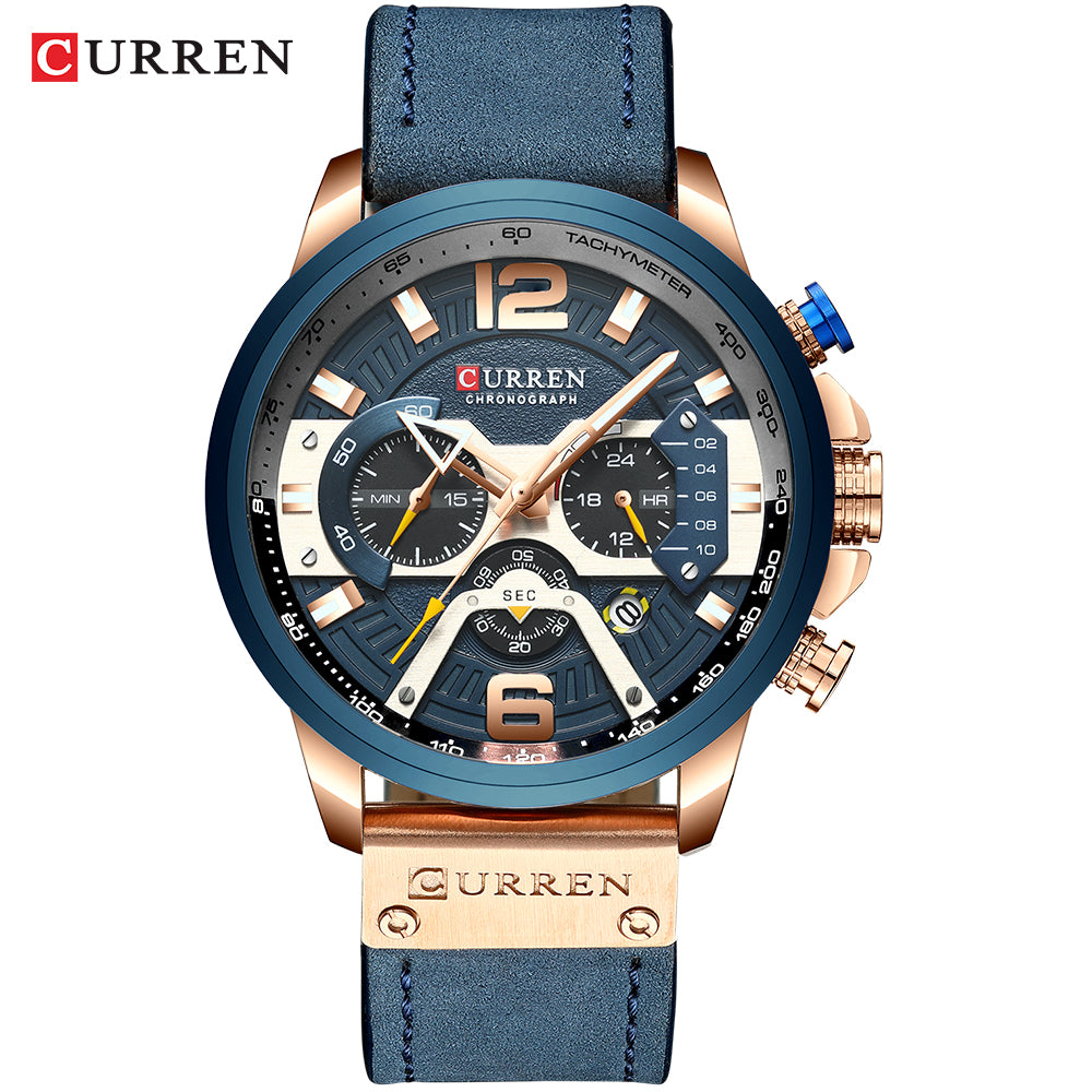 Montre homme Curren avec chronographe et boîte.