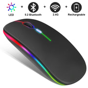 Souris sans fil 2,4 GHz rechargeable Bluetooth RVB.