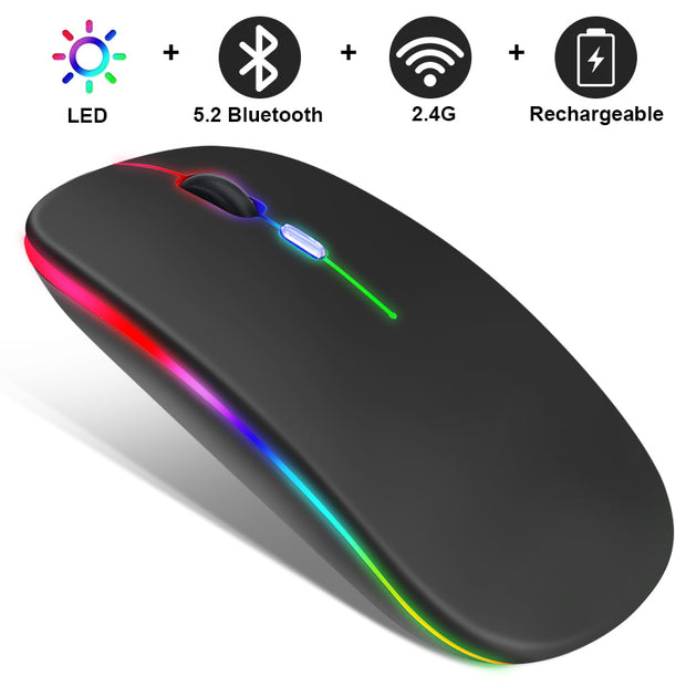Souris sans fil 2,4 GHz rechargeable Bluetooth RVB.