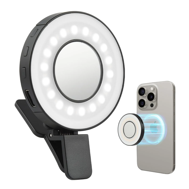 Anneau lumineux LED magnétique à clip pour smartphone.