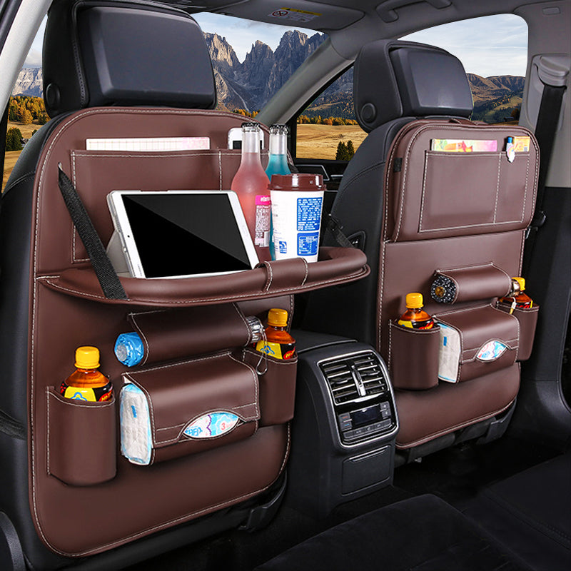 Sac de rangement pour siège arrière de voiture avec table pliable.