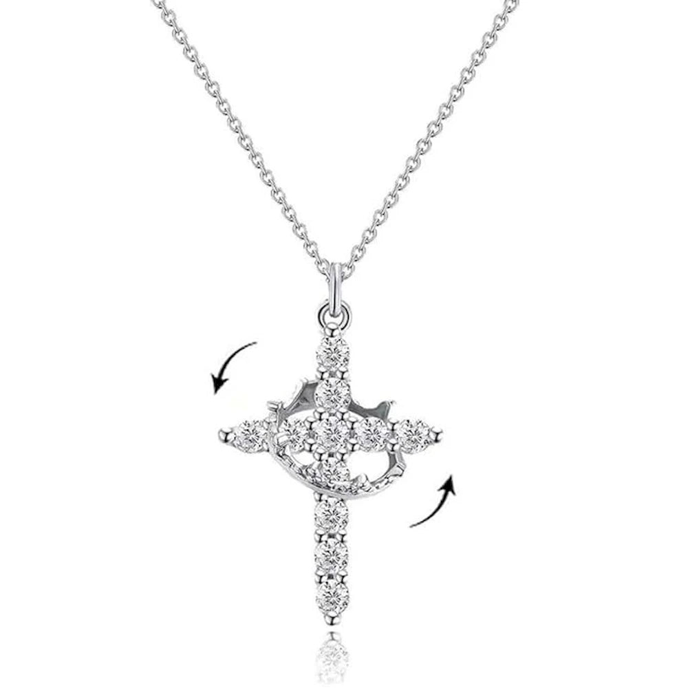 Collier couronne croisée rotative Rotatable Cross Crown Necklace