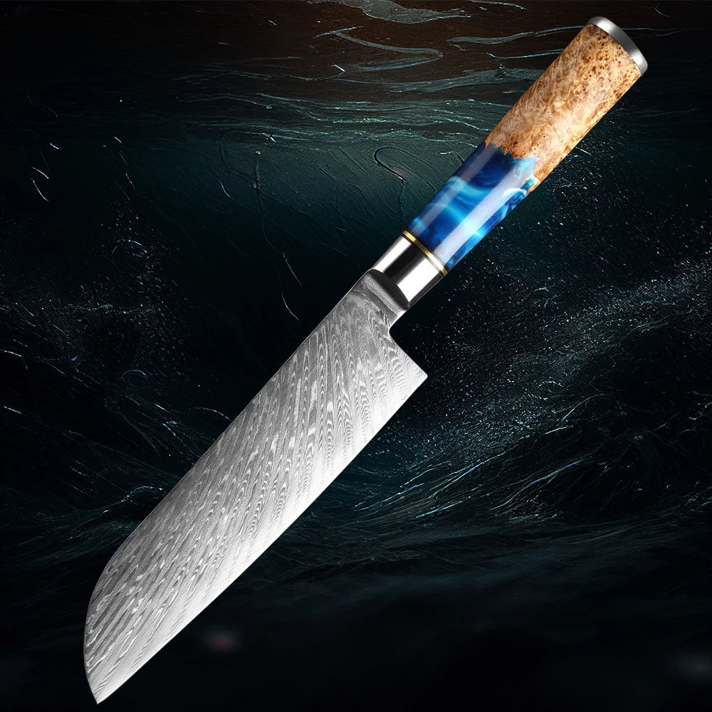 Couteau Santoku de chef 7 pouces en acier Damas VG10