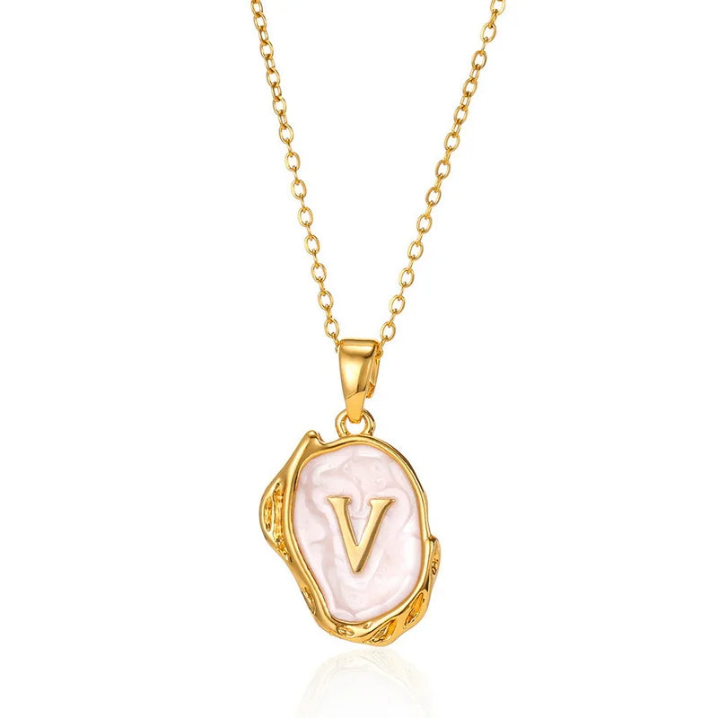 Collier pendentif en acier inoxydable plaqué or avec alphabet A-Z
