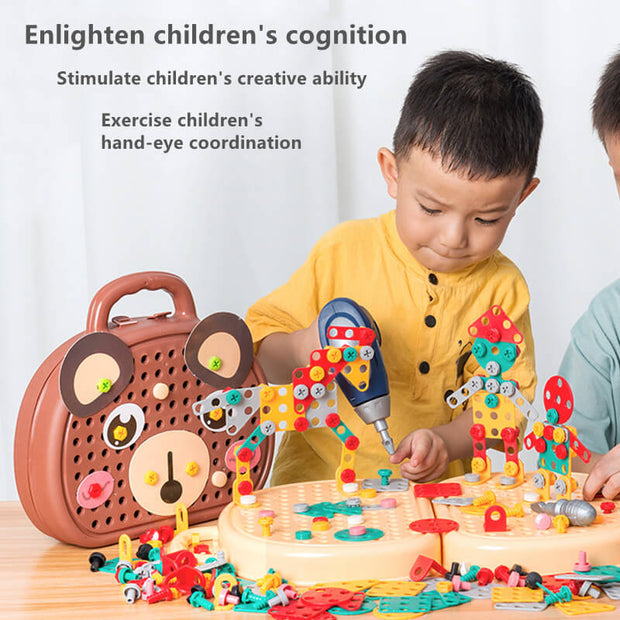 Boîte à outils de réparation pour enfants de 203 pièces, puzzle créatif en mosaïque