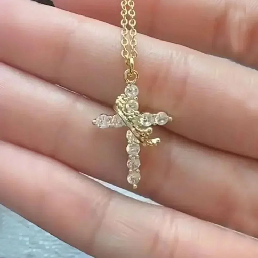 Collier couronne croisée rotative Rotatable Cross Crown Necklace