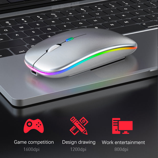 Souris sans fil 2,4 GHz rechargeable Bluetooth RVB.