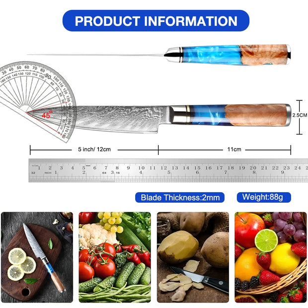 Petit couteau de cuisine de 5 pouces en acier Damas VG10