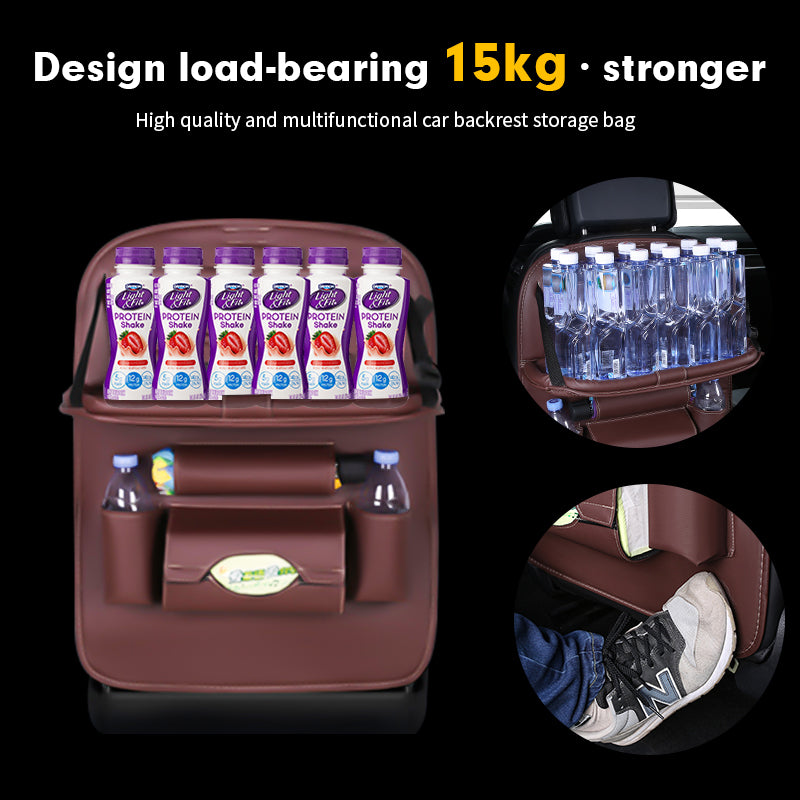 Sac de rangement pour siège arrière de voiture avec table pliable.
