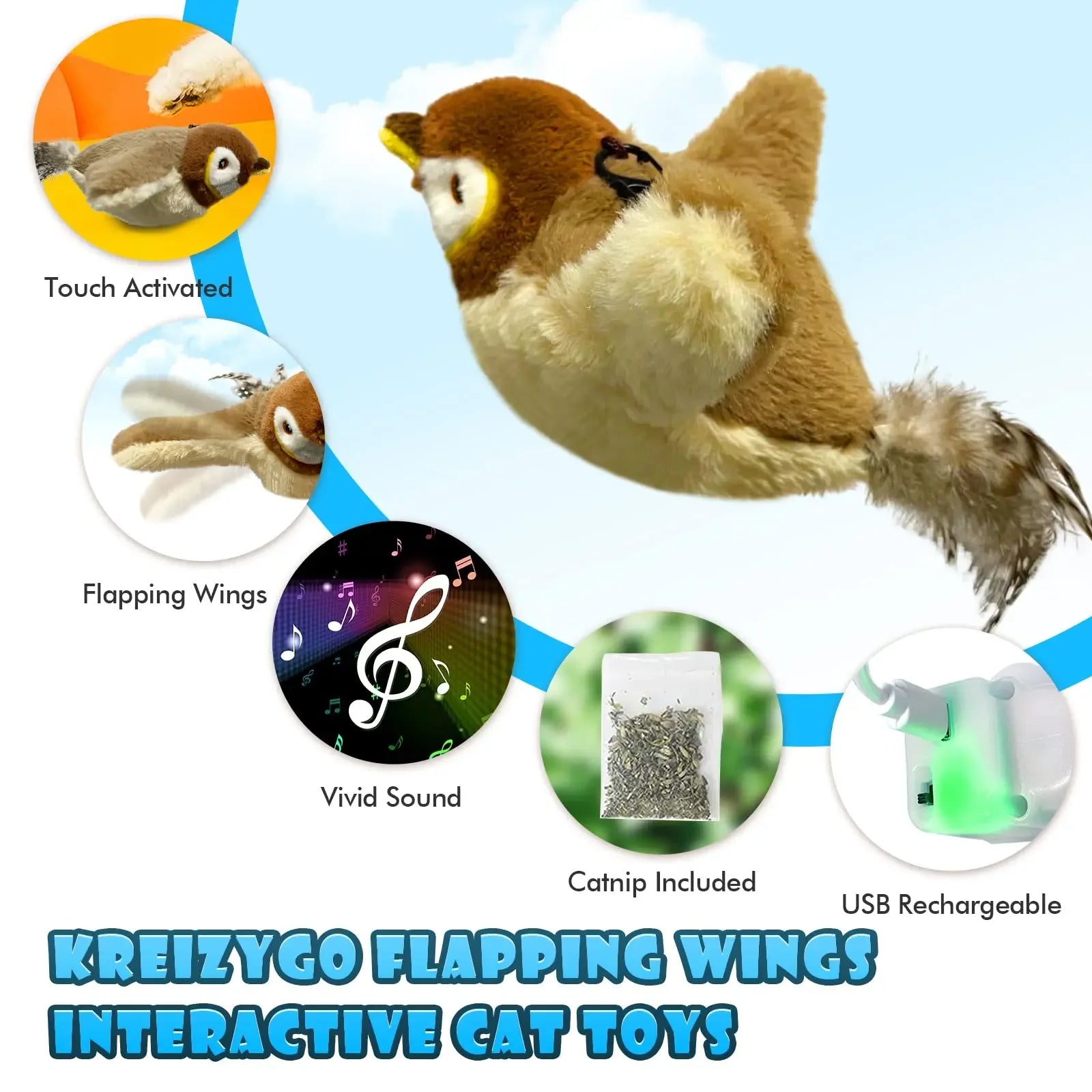 Jouet interactif pour chat en forme d'oiseau