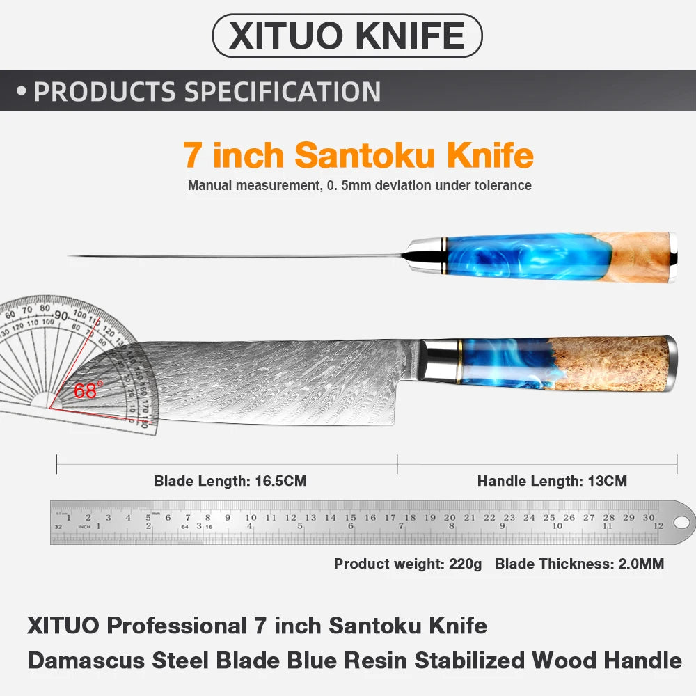 Couteau Santoku de chef 7 pouces en acier Damas VG10