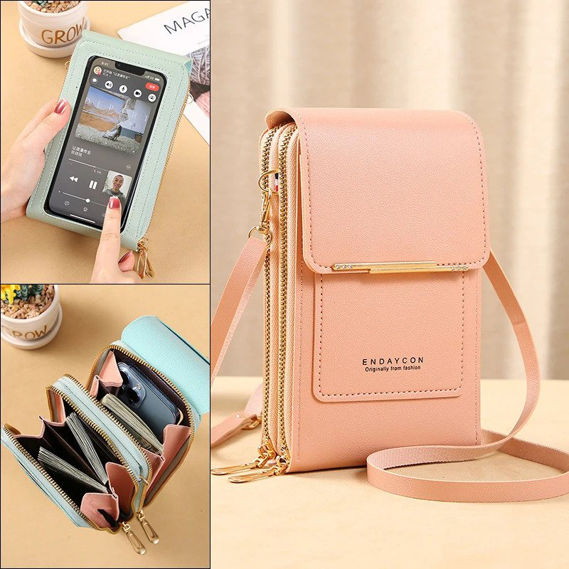 Petit sac pour femme avec zone tactile transparente.