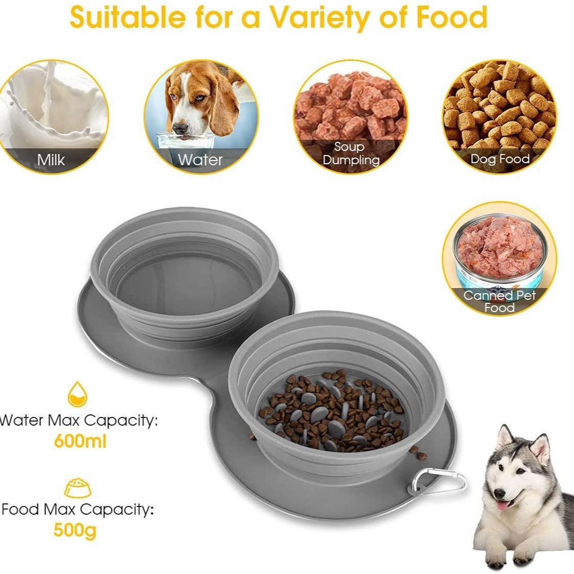 Gamelle pliable en silicone pour alimentation lente