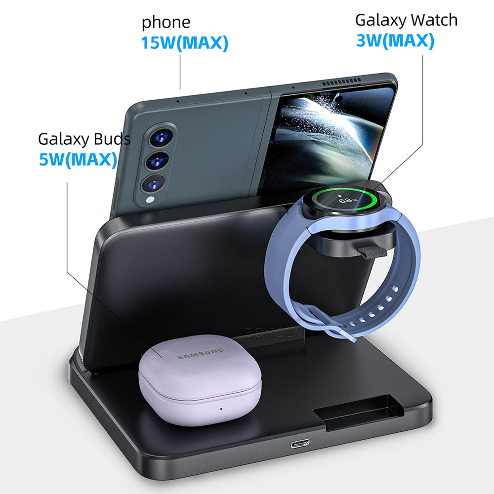 Station de charge sans fil pliable Bonola 3 en 1 pour Samsung Z Fold 3/Z Flip 4