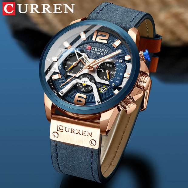 Montre homme Curren avec chronographe et boîte.
