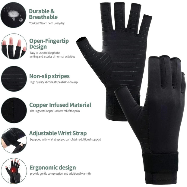 1 paire de gants de compression en cuivre pour l'arthrite.