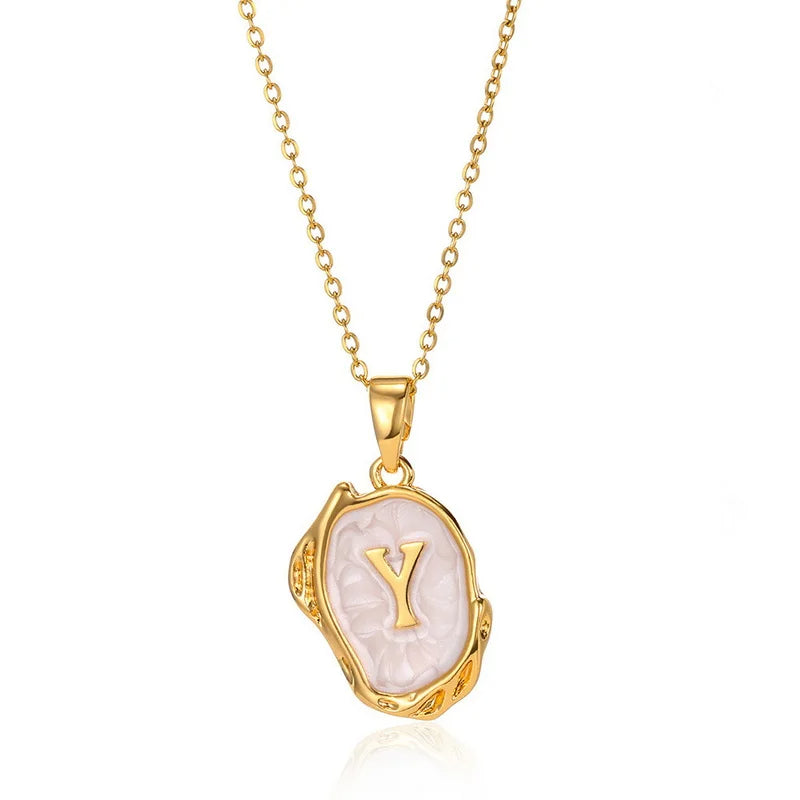 Collier pendentif en acier inoxydable plaqué or avec alphabet A-Z
