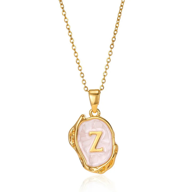 Collier pendentif en acier inoxydable plaqué or avec alphabet A-Z