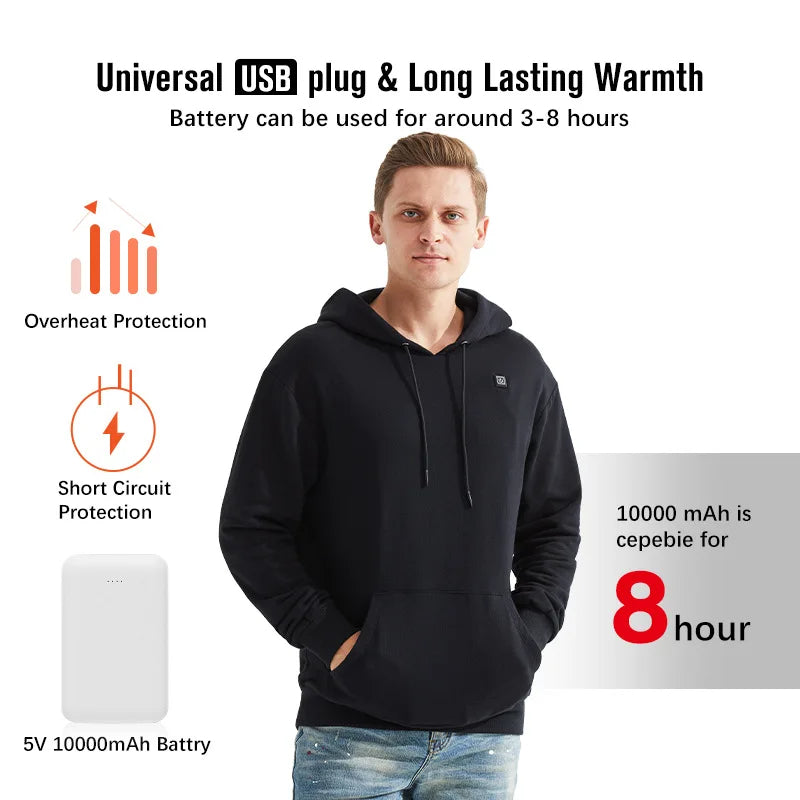 Veste chauffante USB à manches longues avec capuche