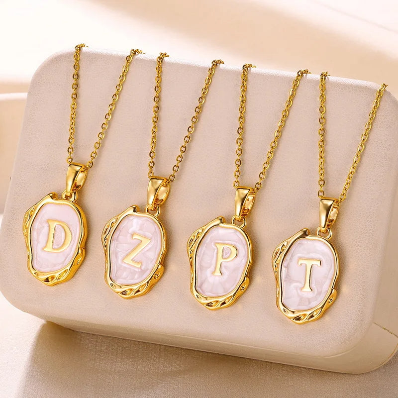 Collier pendentif en acier inoxydable plaqué or avec alphabet A-Z
