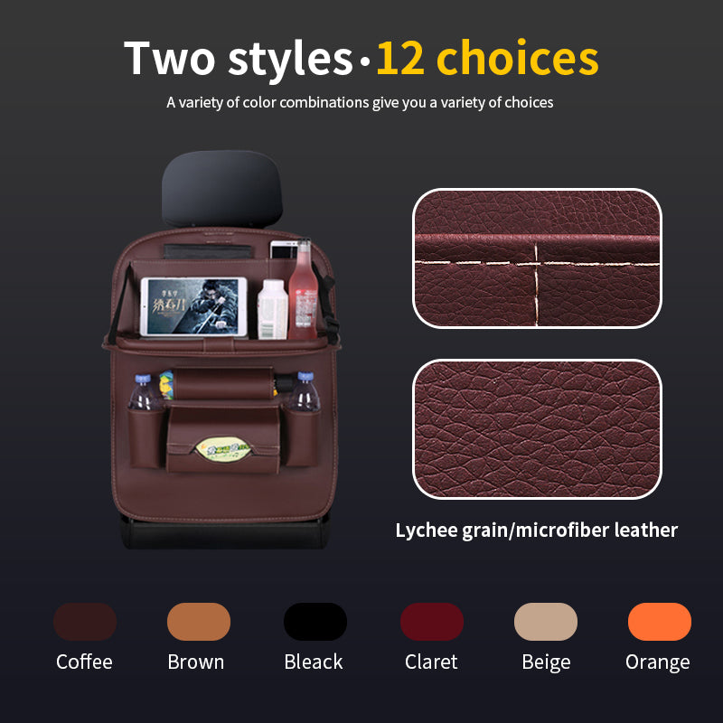 Sac de rangement pour siège arrière de voiture avec table pliable.
