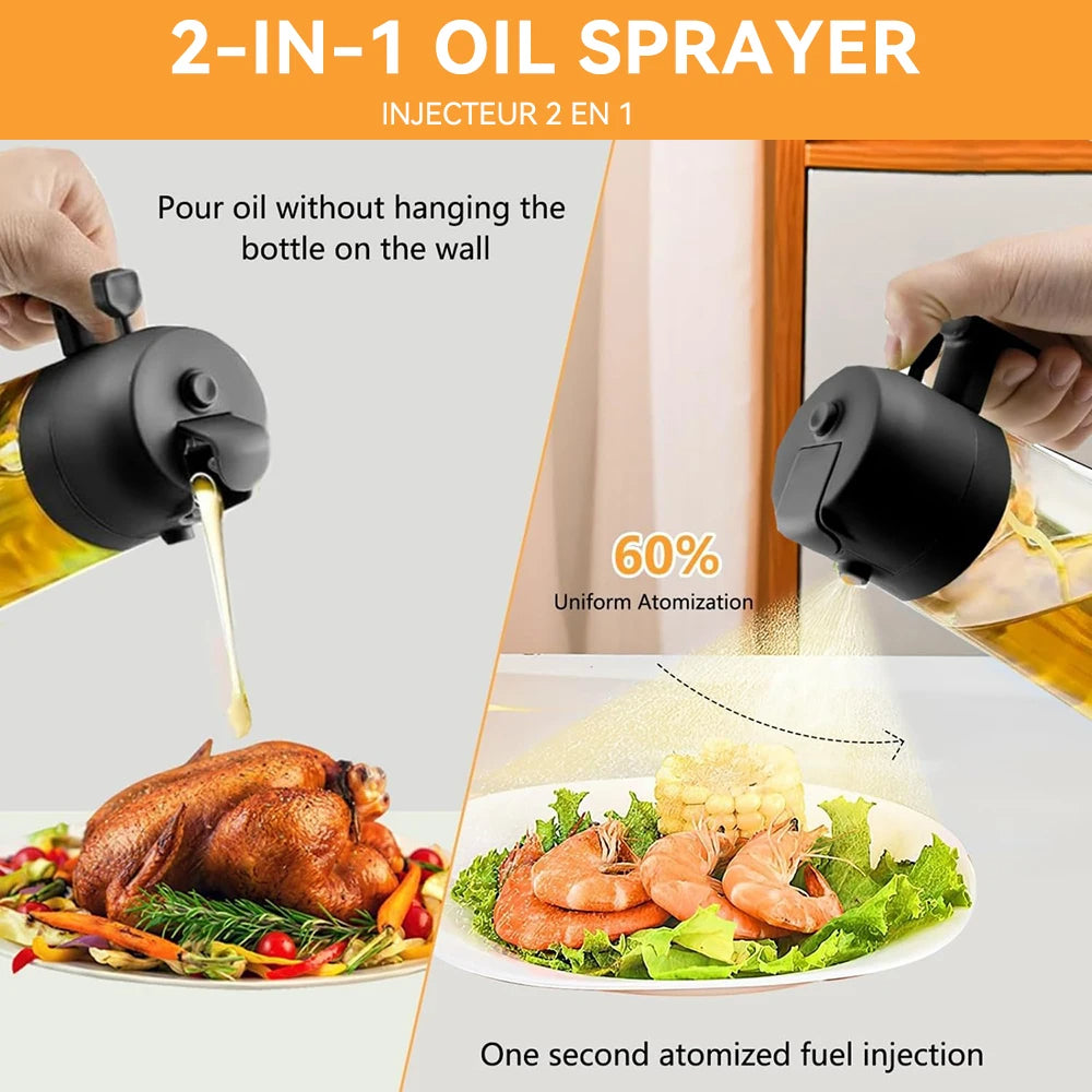 Flacon pulvérisateur d'huile 2 en 1.                                                      2 in 1 Oil Spray Bottle