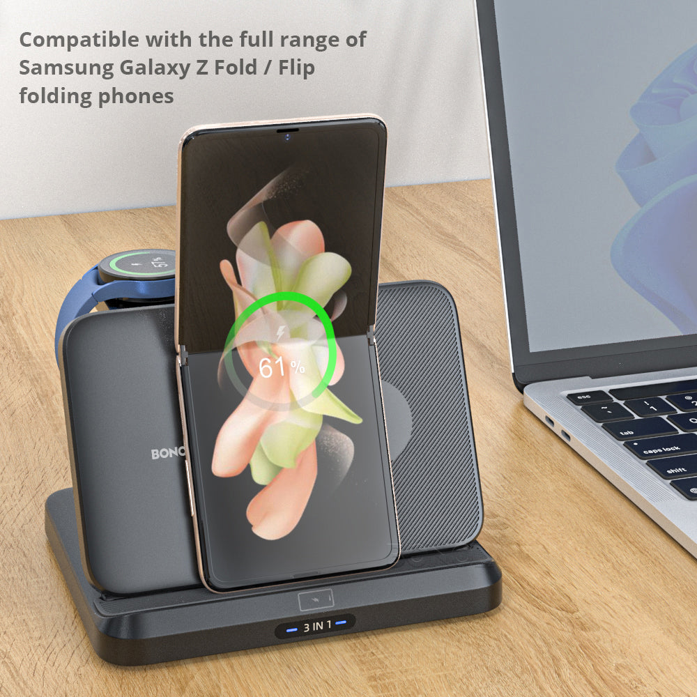 Station de charge sans fil pliable Bonola 3 en 1 pour Samsung Z Fold 3/Z Flip 4
