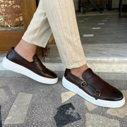 Nouvelles chaussures vulcanisées marron pour hommes.