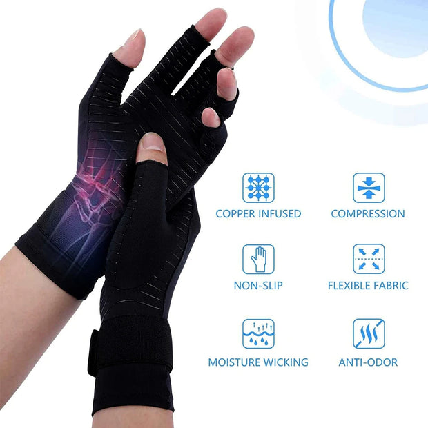1 paire de gants de compression en cuivre pour l'arthrite.