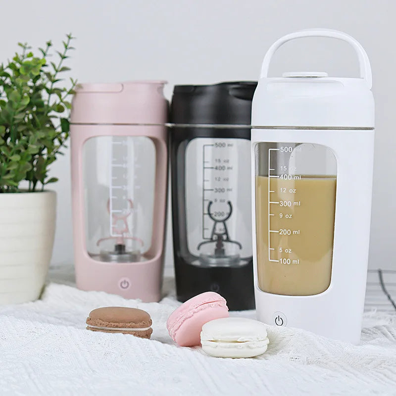 Shaker électrique pour protéines avec récipient pour poudre.