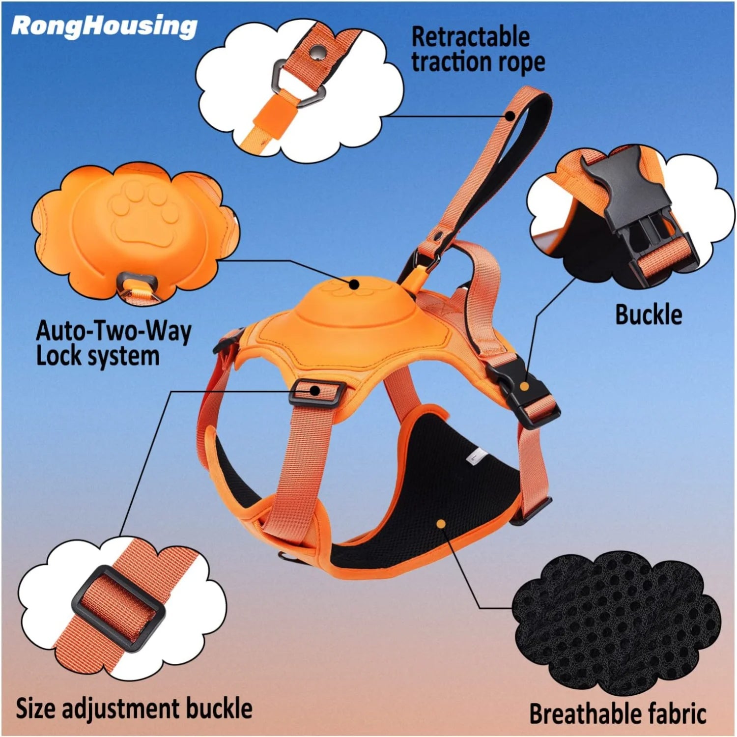 Kit harnais pour chien et laisse rétractable automatique
