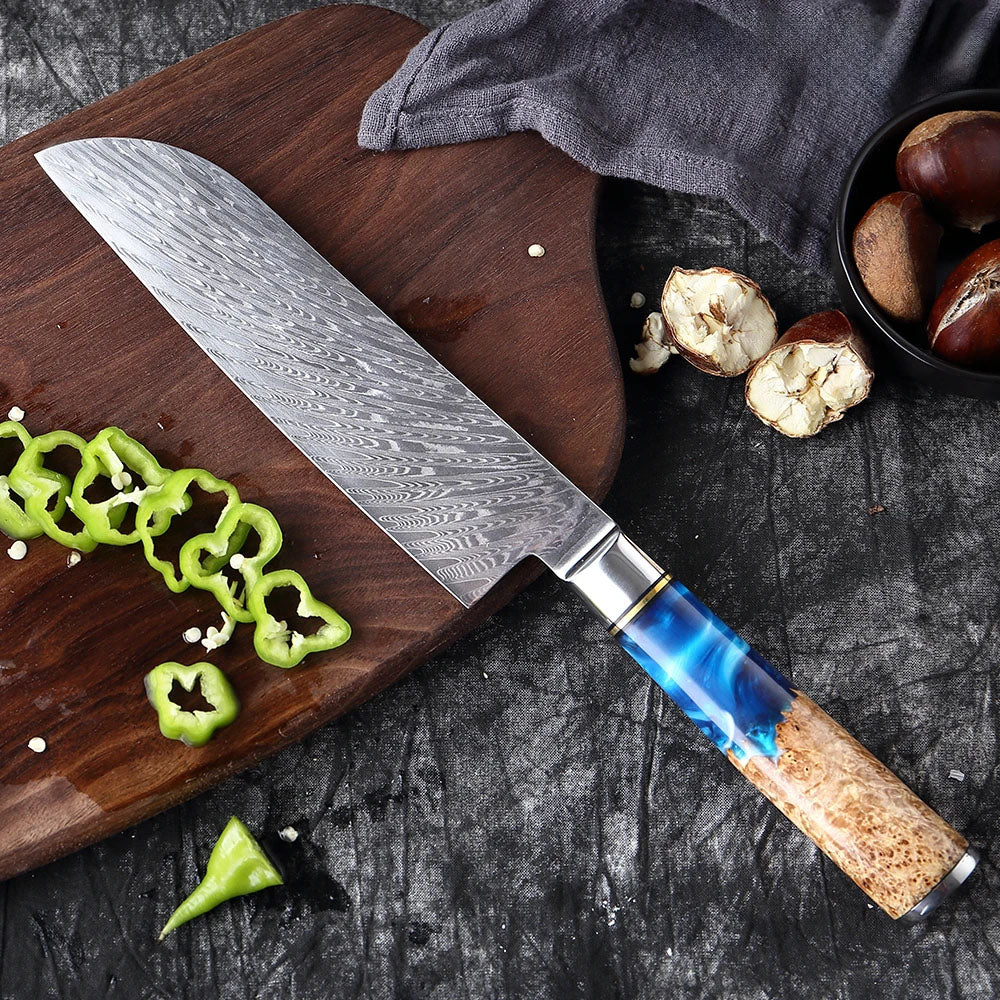 Couteau Santoku de chef 7 pouces en acier Damas VG10