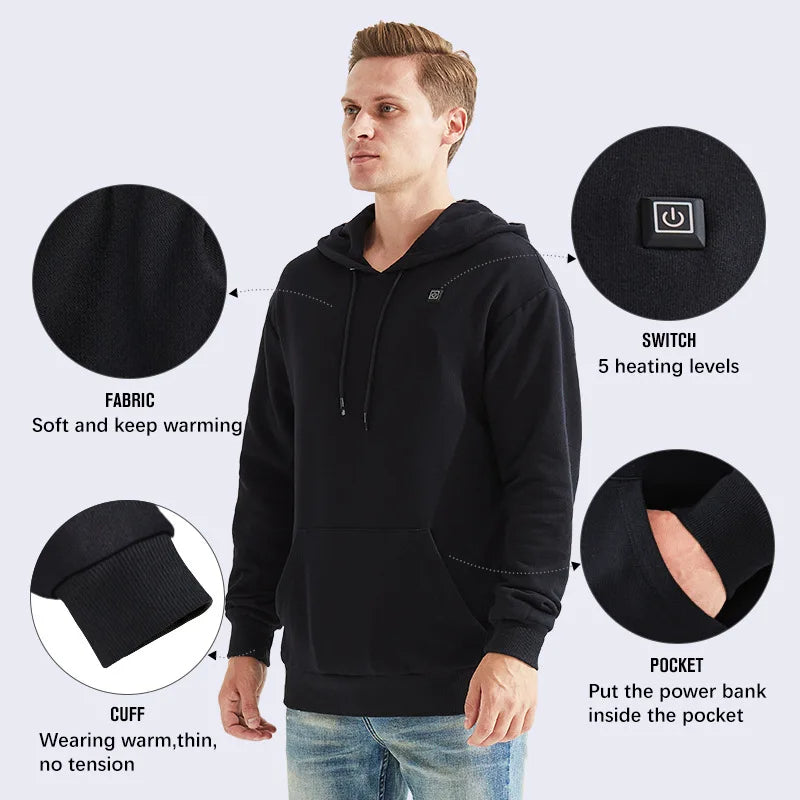 Veste chauffante USB à manches longues avec capuche