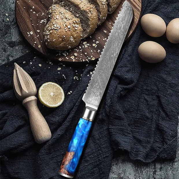 Trancheuse à pain en acier Damas de 7 pouces.