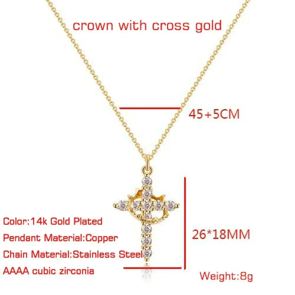 Collier couronne croisée rotative Rotatable Cross Crown Necklace