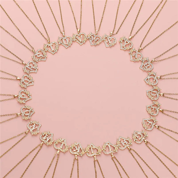 Collier pendentif cœur en forme de fleur avec lettres A-Z