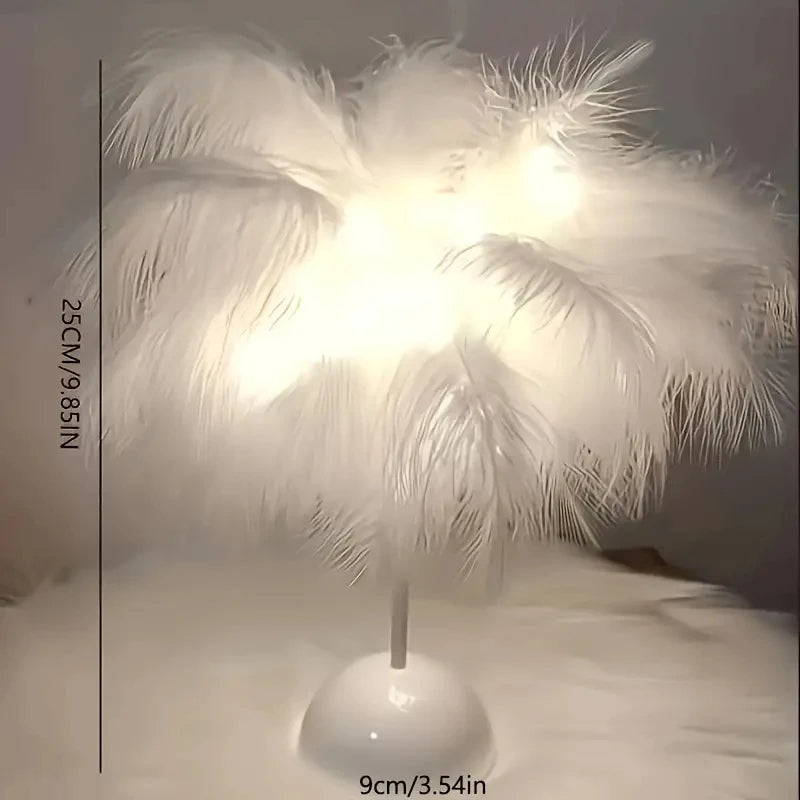 Lampe de table LED à motif de plumes.