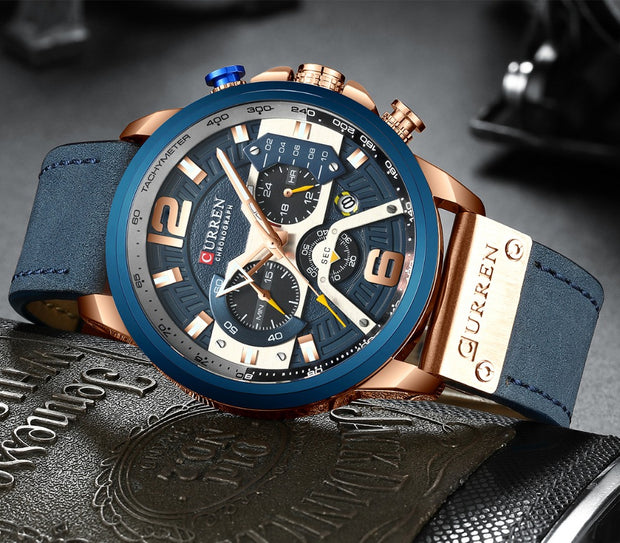 Montre homme Curren avec chronographe et boîte.