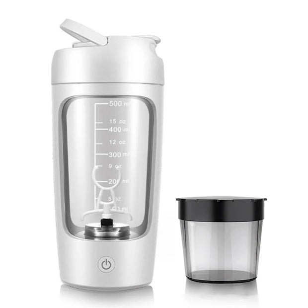 Shaker électrique pour protéines avec récipient pour poudre.