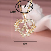 Collier pendentif cœur en forme de fleur avec lettres A-Z