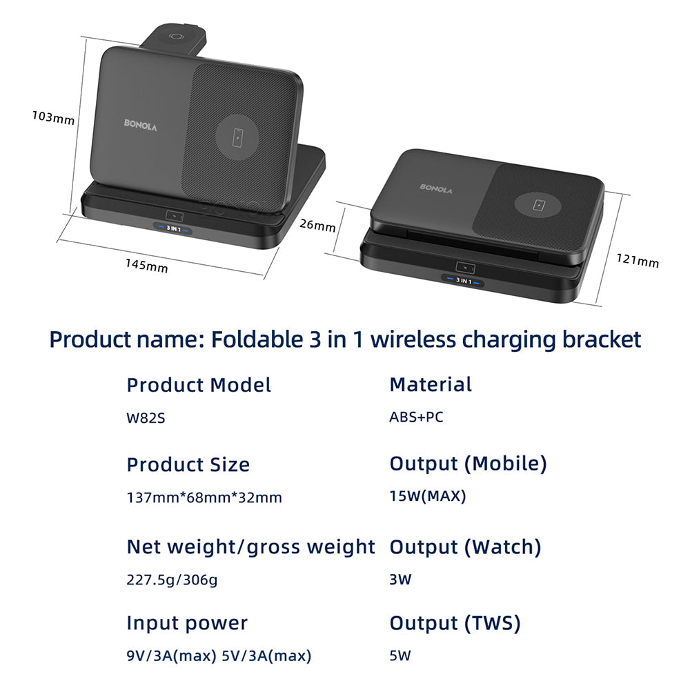 Station de charge sans fil pliable Bonola 3 en 1 pour Samsung Z Fold 3/Z Flip 4