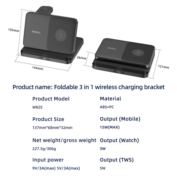 Station de charge sans fil pliable Bonola 3 en 1 pour Samsung Z Fold 3/Z Flip 4