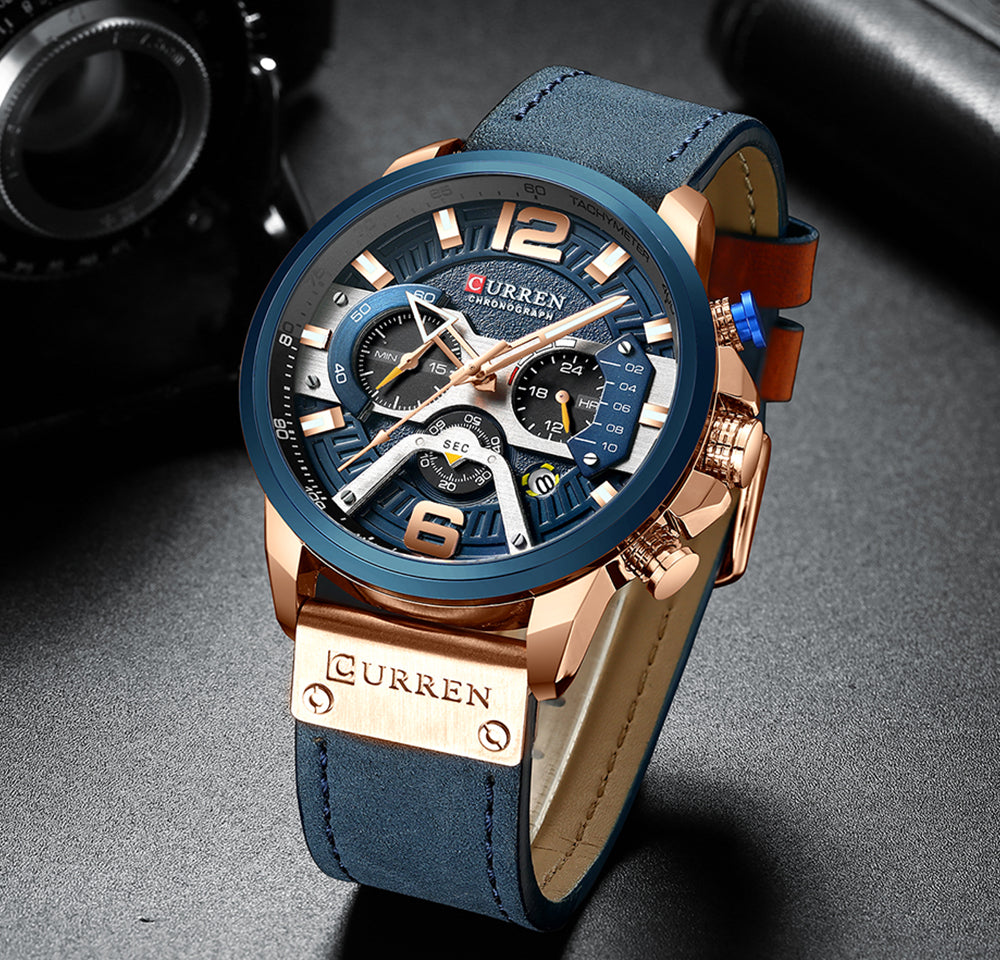 Montre homme Curren avec chronographe et boîte.