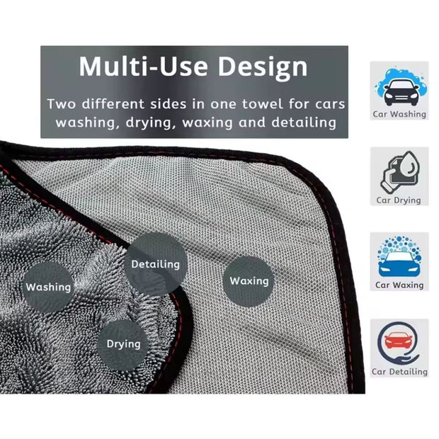 Serviette de séchage pour voiture en microfibre torsadée 1 200 g/m²