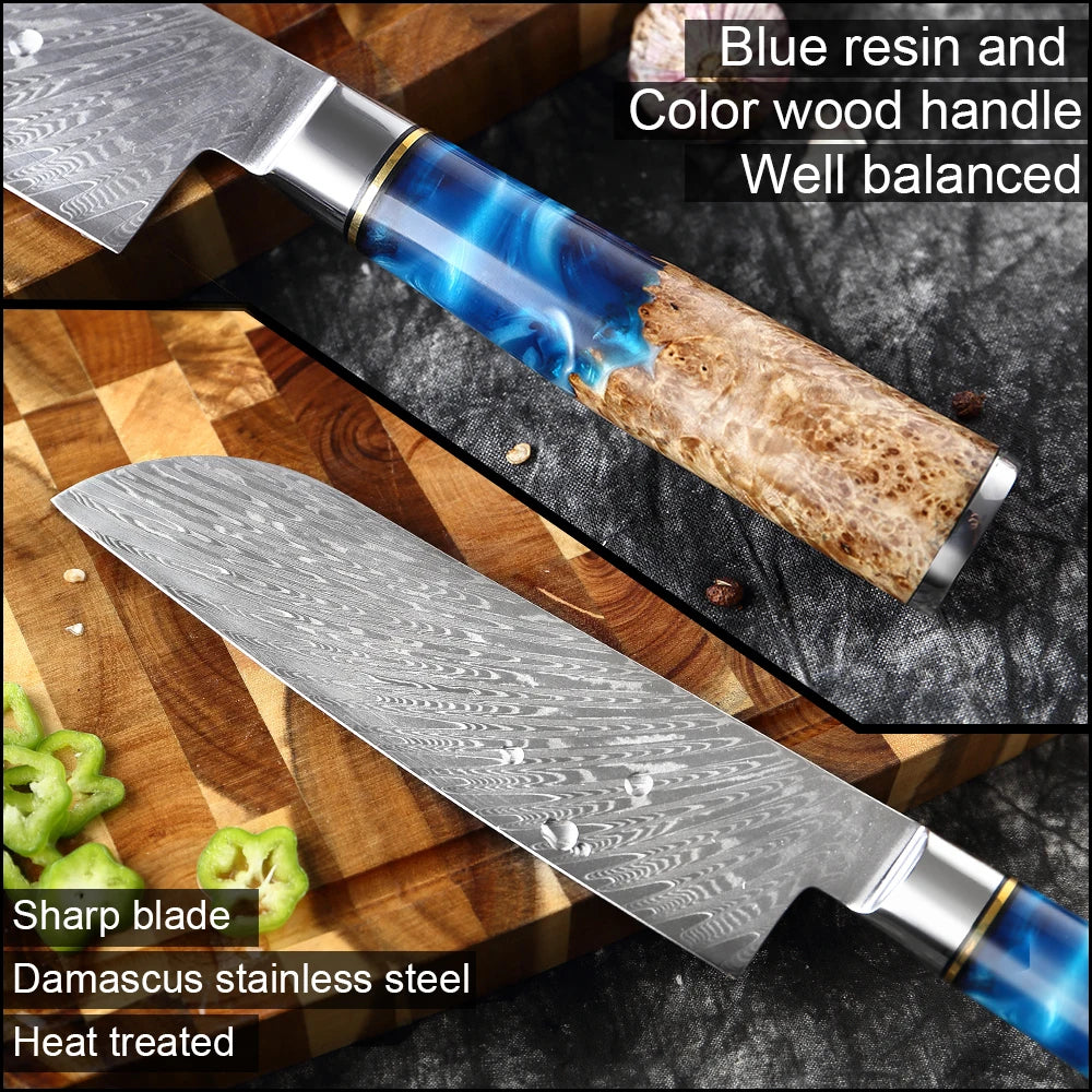 Couteau Santoku de chef 7 pouces en acier Damas VG10