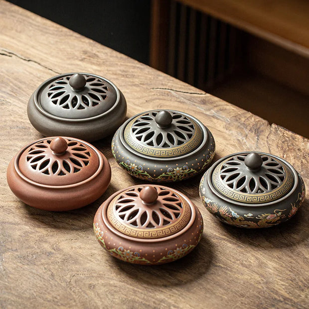 Brûleur d'encens lotus en émail céramique